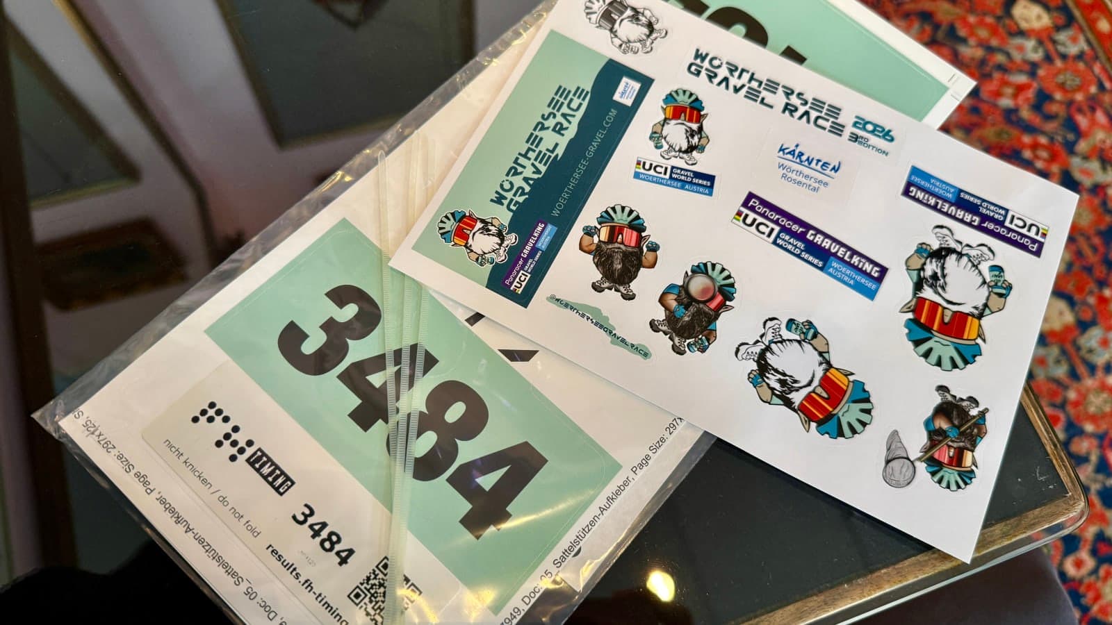 Start number and official stickers prepared for Wörthersee Gravel Race 2026.