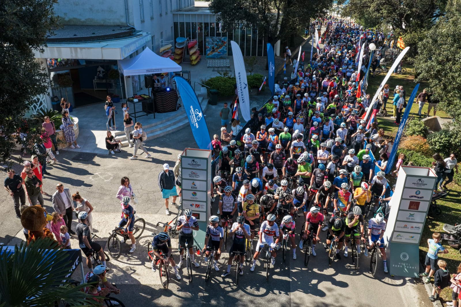 Packed start grid at the Krk Granfondo Falkensteiner Punat 2026 start arch.