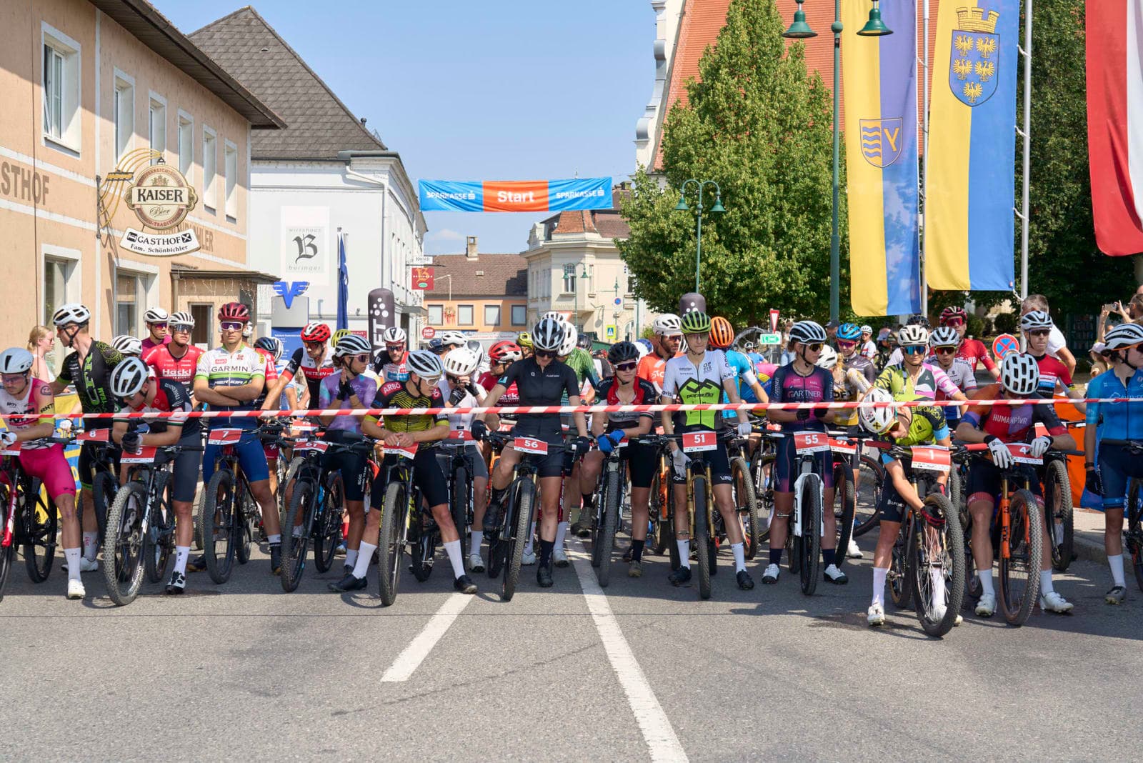 Championship riders assembled at the Mostviertler Bike Marathon 2026 start line in Mank, Lower Austria.